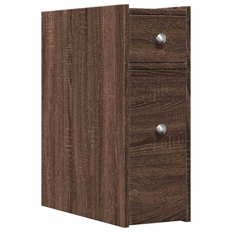 Vidaxl badkamerkast smal met wielen bewerkt hout bruin eikenkleurig