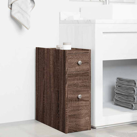 Vidaxl badkamerkast smal met wielen bewerkt hout bruin eikenkleurig