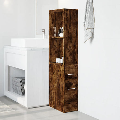 Vidaxl badkamerkast smal met wielen bewerkt hout gerookt eikenkleurig