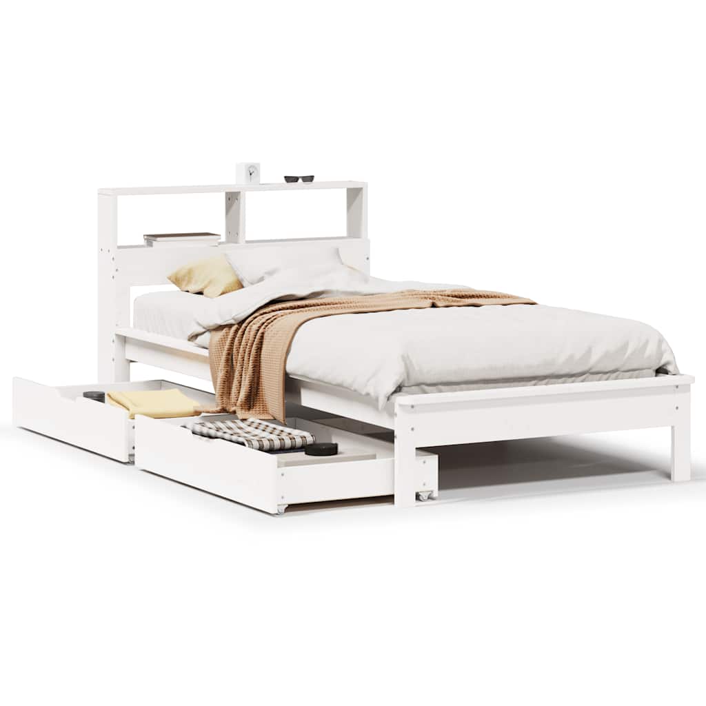 Vidaxl bed met boekenkast zonder matras grenenhout wit 75x190 cm