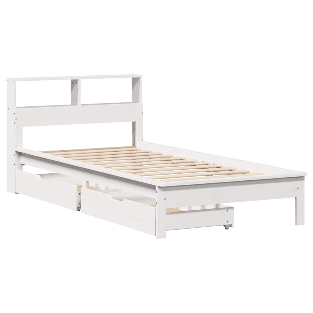 Vidaxl bed met boekenkast zonder matras grenenhout wit 75x190 cm