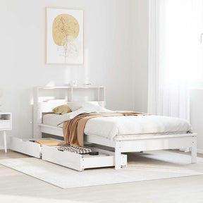Vidaxl bed met boekenkast zonder matras grenenhout wit 75x190 cm