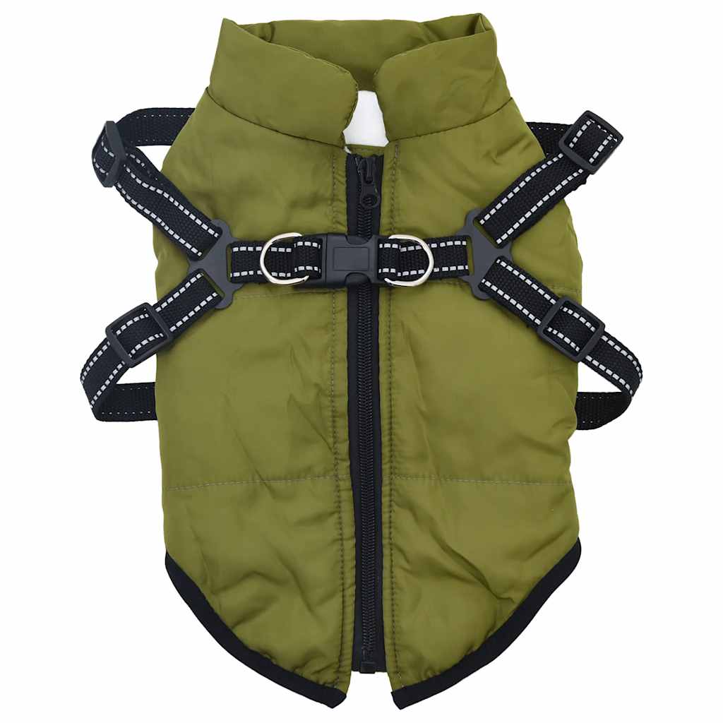 VidaXL Hundemantel mit Geschirr, wasserdicht, reflektierend, Armeegrün, L32