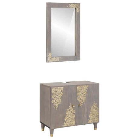 Vidaxl badkamerkastenset 2 st grijs 62 x 33 x 58 cm massief mango hout