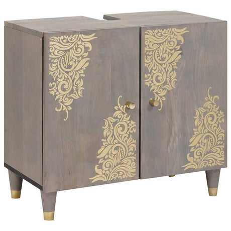 Vidaxl badkamerkastenset 2 st grijs 62 x 33 x 58 cm massief mango hout