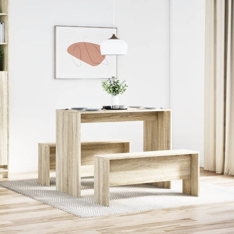 Vidaxl 3-delige eettafel en bankenset bewerkt hout sonoma eikenkleurig