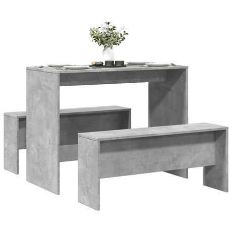 Vidaxl 3-delige eettafel en bankenset bewerkt hout betongrijs