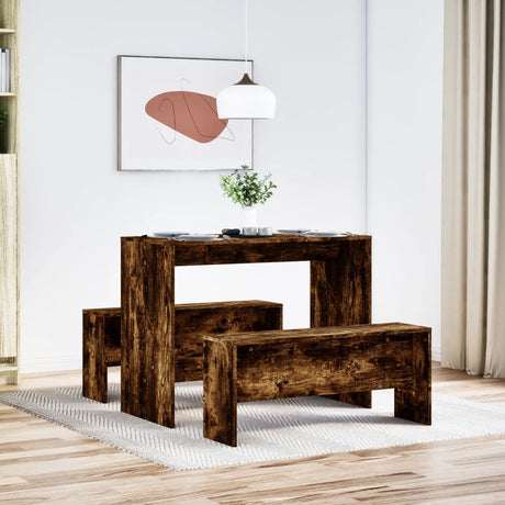 Vidaxl 3-delige eettafel en bankenset bewerkt hout gerookt eikenkleur