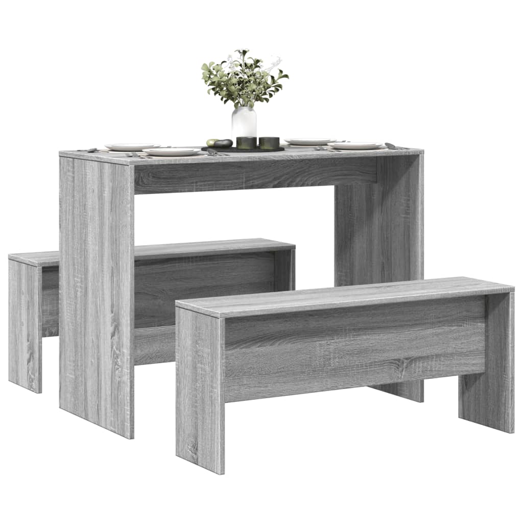 Vidaxl 3-delige eettafel en bankenset bewerkt hout grijs sonoma eiken