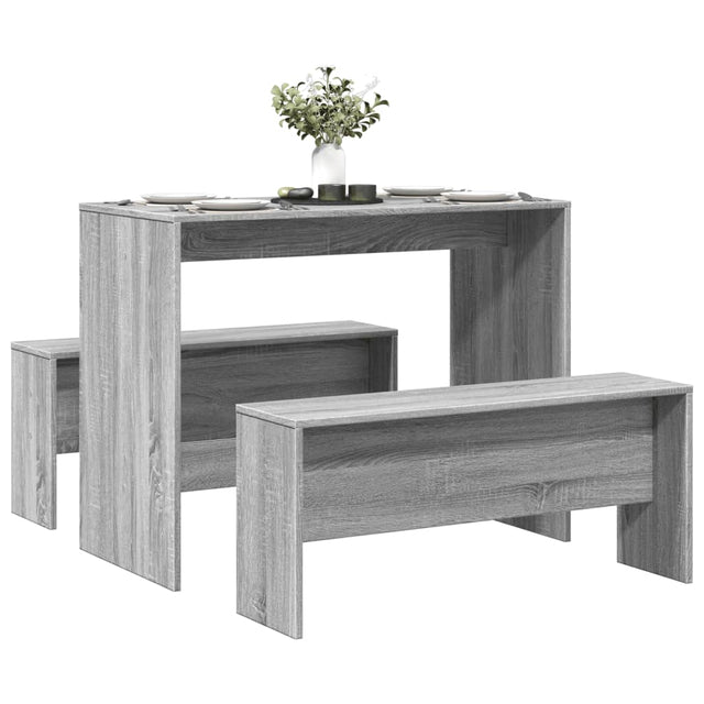 Vidaxl 3-delige eettafel en bankenset bewerkt hout grijs sonoma eiken