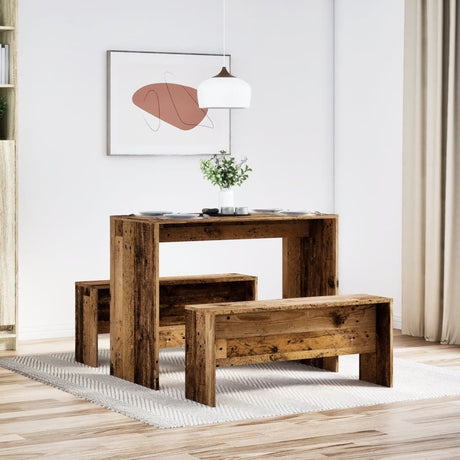 Vidaxl 3-delige eettafel en bankenset bewerkt hout oud houtkleurig
