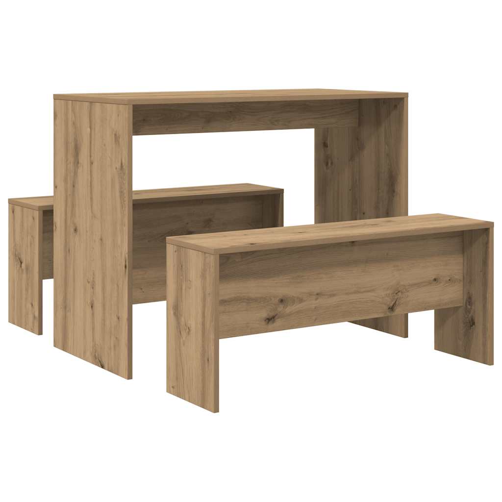 Vidaxl 3-delige eettafel en bankenset bewerkt hout artisanaal eiken