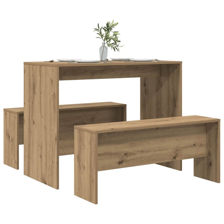Vidaxl 3-delige eettafel en bankenset bewerkt hout artisanaal eiken