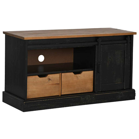 Vidaxl tv-meubel halden met schuifdeur zwart 110x40x60 cm massief hout