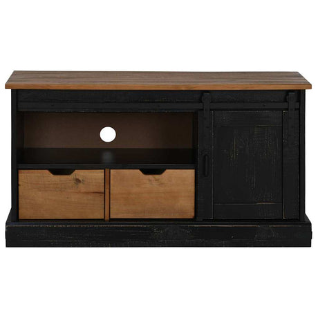 Vidaxl tv-meubel halden met schuifdeur zwart 110x40x60 cm massief hout