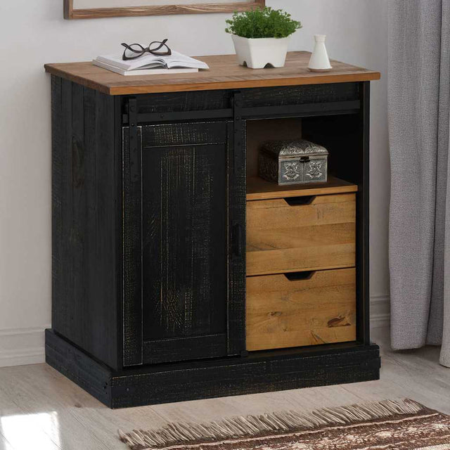 Vidaxl dressoir halden schuifdeur zwart 80x40x80 cm massief hout grijs