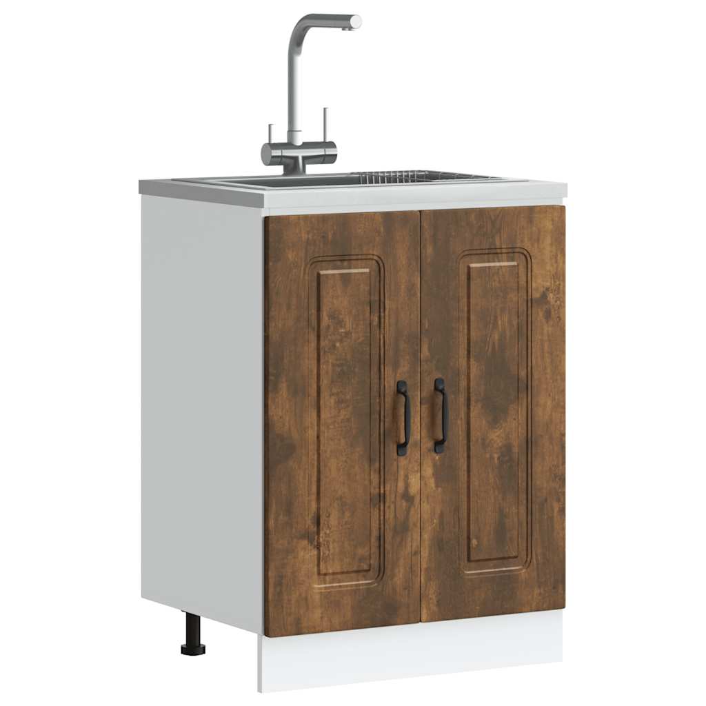 Vidaxl spoelbakonderkast kalmar 60x46x81,5cm bewerkt hout gerookteiken
