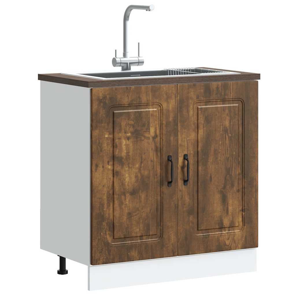 Vidaxl spoelbakonderkast kalmar 80x46x81,5cm bewerkt hout gerookteiken
