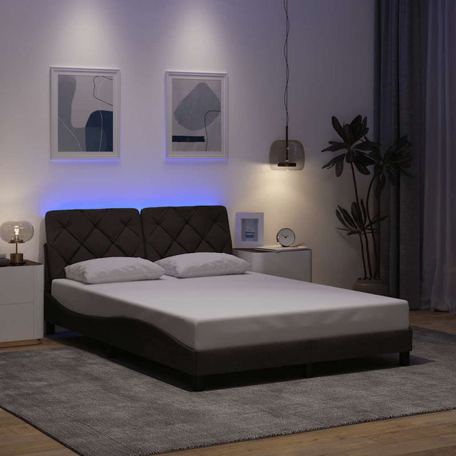 Vidaxl bedframe met led zonder matras 140x190 cm stof donkerbruin