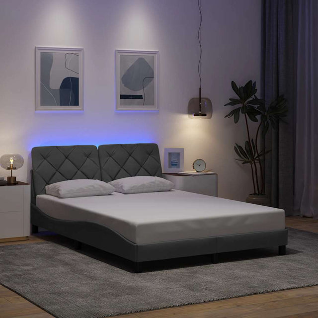 Vidaxl bedframe met led zonder matras stof 140x200 cm lichtgrijs
