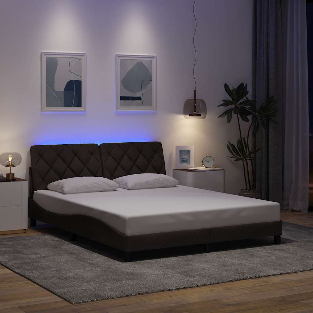 Vidaxl bedframe met led zonder matras 160x200 cm stof donkerbruin
