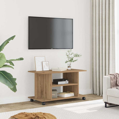 Vidaxl tv-meubel met wieltjes 80x40x45cm bewerkt hout artisanaal eiken