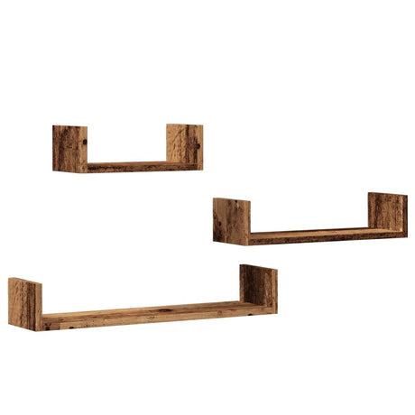 Vidaxl wandschappen 3 st bewerkt hout oud houtkleurig