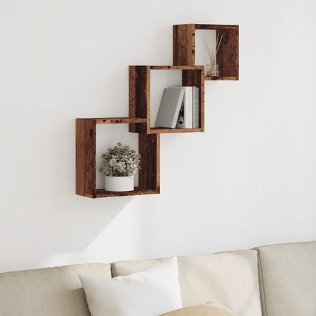 Vidaxl wandplanken kubus 68x15x68 cm bewerkt hout oud houtkleurig