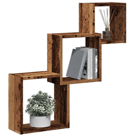 Vidaxl wandplanken kubus 68x15x68 cm bewerkt hout oud houtkleurig