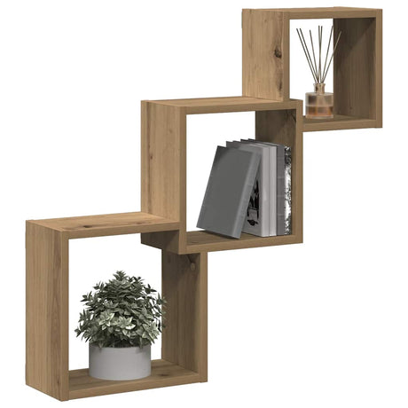 Vidaxl wandplanken kubus 68x15x68cm bewerkt hout artisanaal eikenkleur