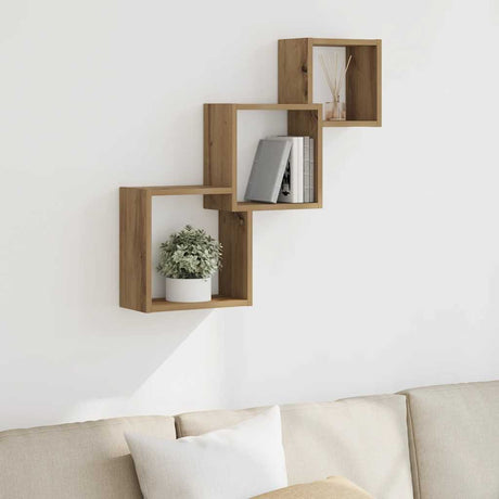 Vidaxl wandplanken kubus 68x15x68cm bewerkt hout artisanaal eikenkleur