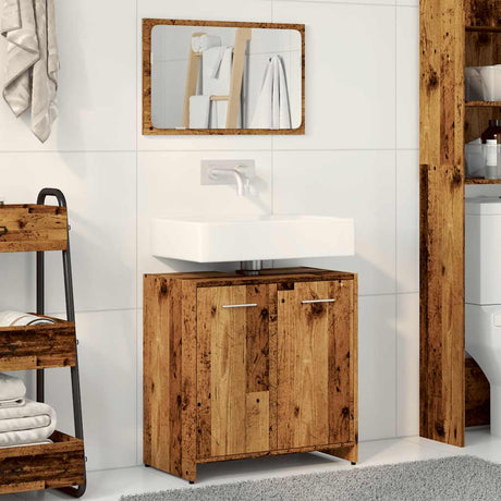 Vidaxl badkamerkast met spiegel bewerkt hout oud houtkleurig