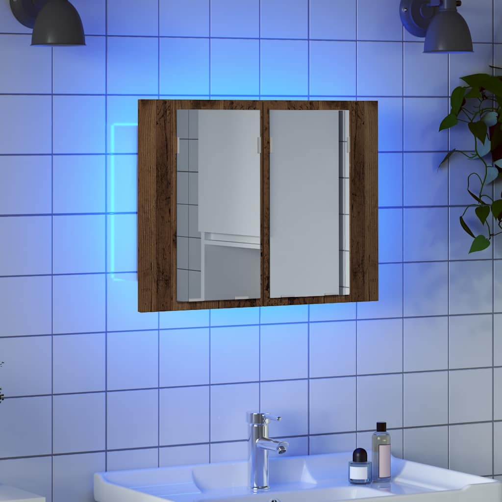 Vidaxl spiegelkast led 60x12x45 cm bewerkt hout oud houtkleurig