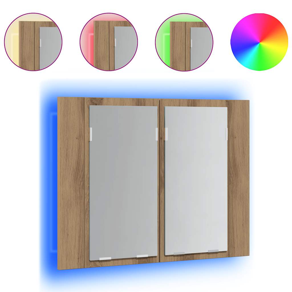 Vidaxl spiegelkast led 60x12x45 cm bewerkt hout artisanaal eikenkleur