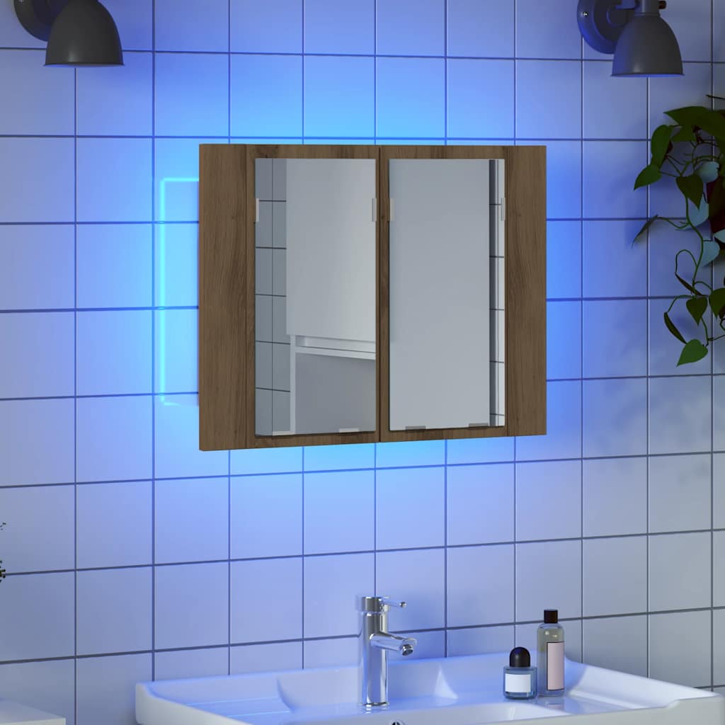 Vidaxl spiegelkast led 60x12x45 cm bewerkt hout artisanaal eikenkleur