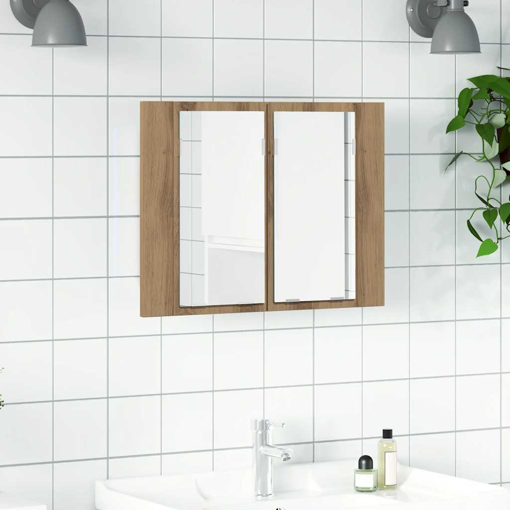 Vidaxl spiegelkast led 60x12x45 cm bewerkt hout artisanaal eikenkleur
