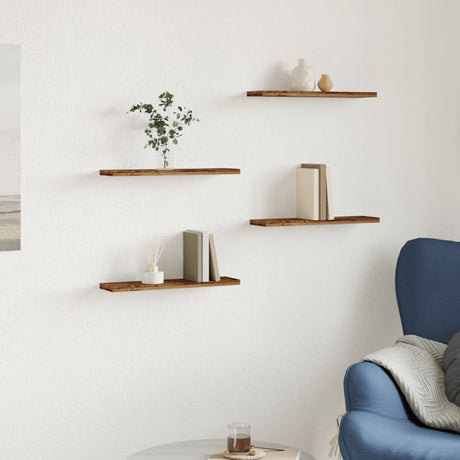 Vidaxl wandschappen 4 st 40x10x1,5 cm bewerkt hout oud houtkleurig