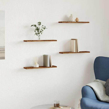 Vidaxl wandschappen 4 st 40x20x1,5 cm bewerkt hout oud houtkleurig