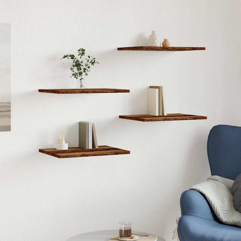 Vidaxl wandschappen 4 st 40x30x1,5 cm bewerkt hout oud houtkleurig