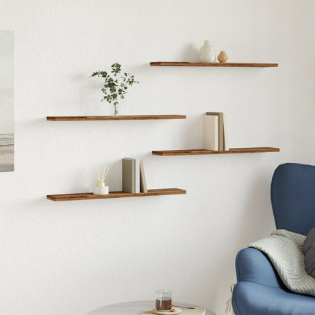 Vidaxl wandschappen 4 st 60x20x1,5 cm bewerkt hout oud houtkleurig