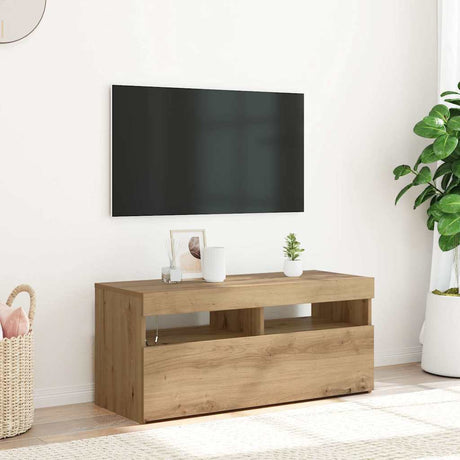 Vidaxl tv-meubel met led 90x35x40 cm bewerkt hout artisanaal eiken