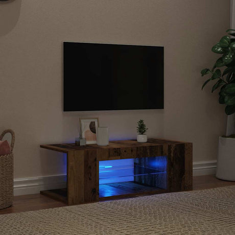 Vidaxl tv-meubel met led 90x39x30 cm bewerkt hout oud hout