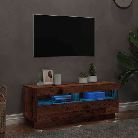 Vidaxl tv-meubel met led 100x35x40 cm bewerkt hout oud hout