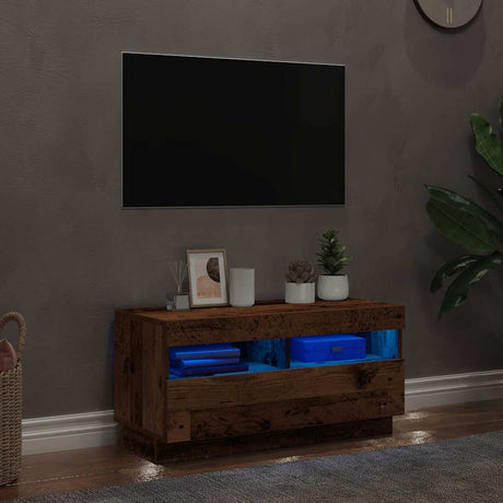 Vidaxl tv-meubel met led 80x35x40 cm bewerkt hout oud hout