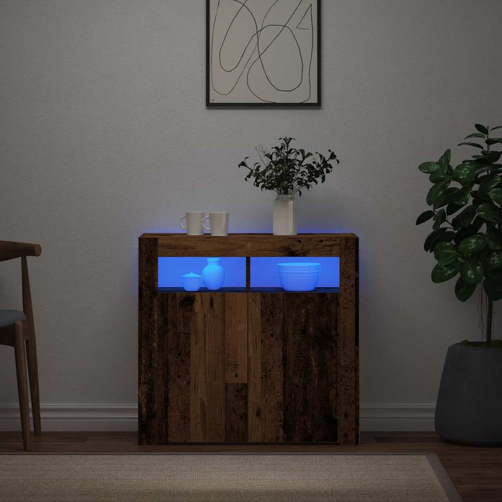 Vidaxl dressoir met led-verlichting 80x35x75 cm bewerkt hout oud hout