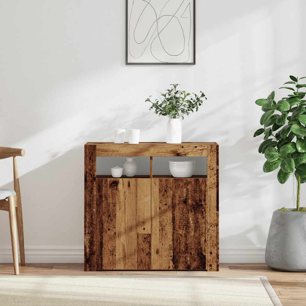 Vidaxl dressoir met led-verlichting 80x35x75 cm bewerkt hout oud hout