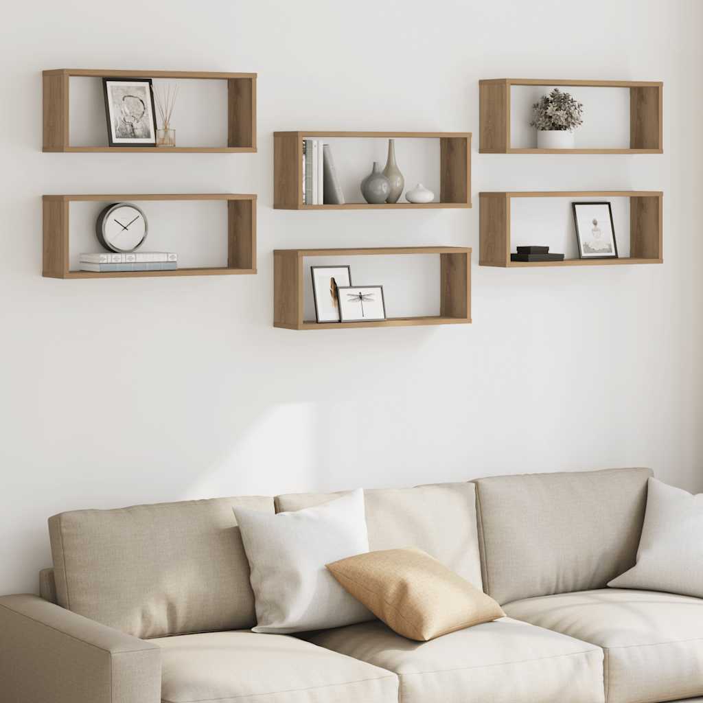 Vidaxl wandschappen kubus 6 st 60x15x23 cm hout artisanaal eiken