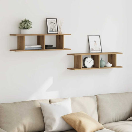 Vidaxl wandschappen 2 st 75x18x20cm bewerkt hout artisanaal eikenkleur