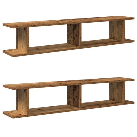 Vidaxl wandschappen 2 st 105x18x20 cm bewerkt hout oud houtkleurig