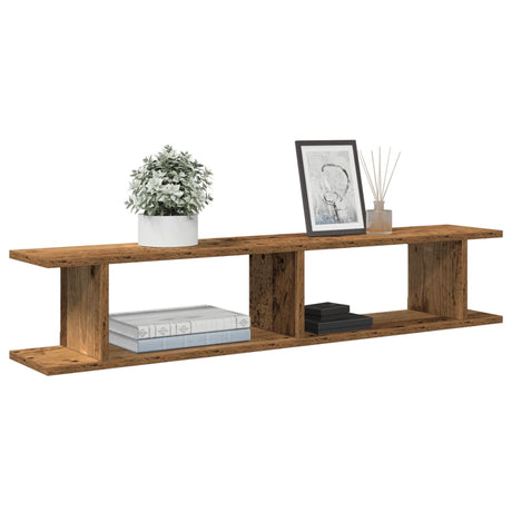 Vidaxl wandschappen 2 st 105x18x20 cm bewerkt hout oud houtkleurig